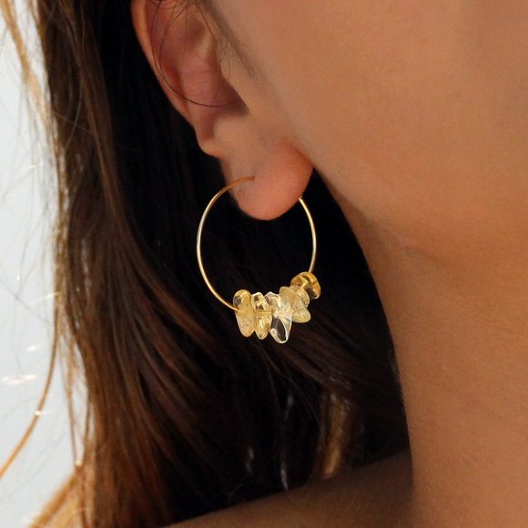 Yellow Glass 18k Gold Plated Hoops - Picture 4 of 4